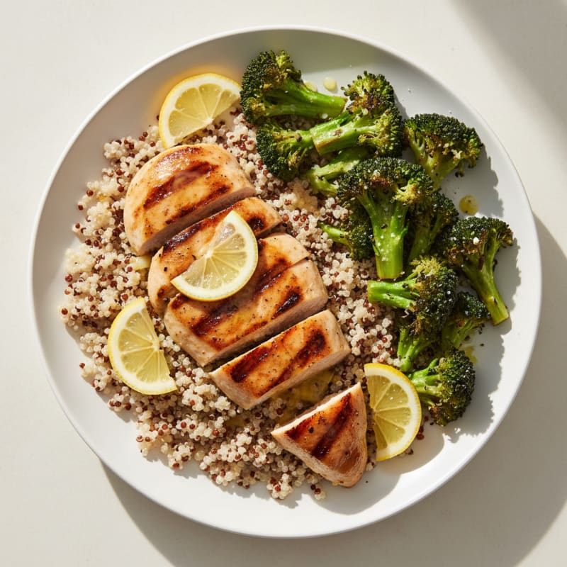 Grilled Chicken Breast with Quinoa and Roasted Broccoli