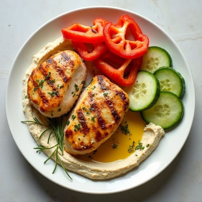 Herb-Grilled Chicken with Creamy Hummus and Fresh Crispy Vegetables