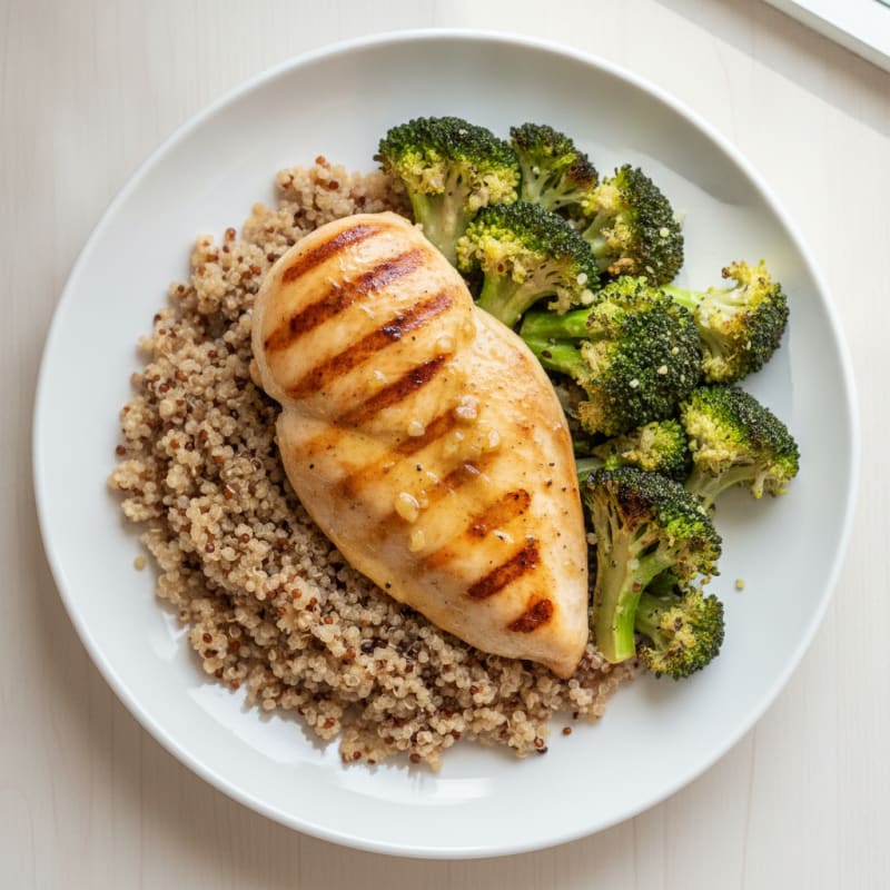 Grilled Chicken Breast with Quinoa and Roasted Broccoli