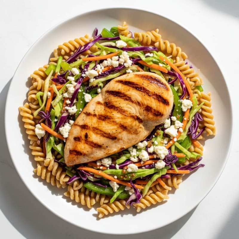 Grilled Chicken Breast with Crunchy Veggie Slaw and Light Feta