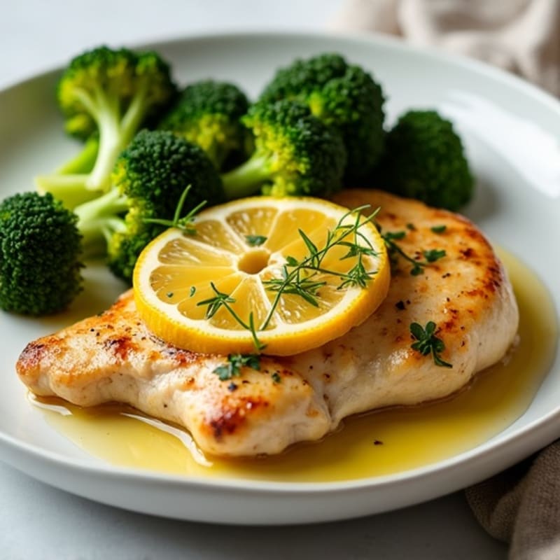 Lemon Garlic Pan-Seared Chicken with Roasted Broccoli