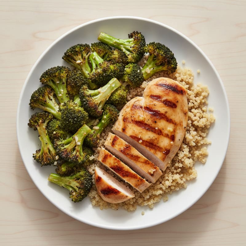 Grilled Chicken Breast with Quinoa and Roasted Broccoli
