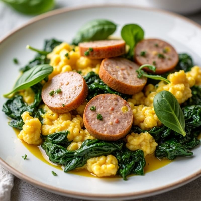 Egg White and Turkey Sausage Scramble with Spinach