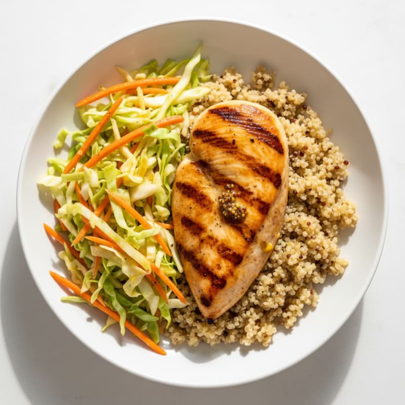 Grilled Chicken Breast with Crunchy Cabbage Slaw and Quinoa