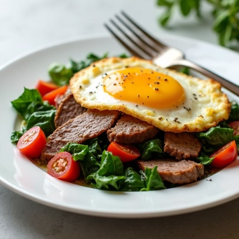 Egg White and Spinach Scramble with Sautéed Steak Strips