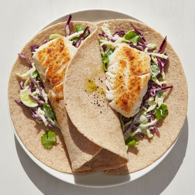 Baked Cod Wraps with Cabbage Slaw