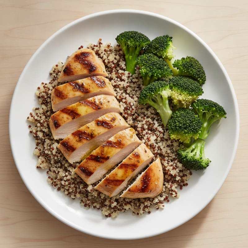 Grilled Chicken Breast with Quinoa and Steamed Broccoli