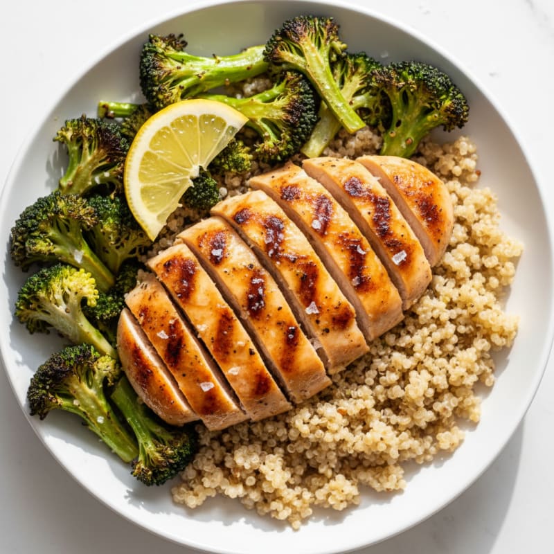 Grilled Chicken and Quinoa Bowl with Roasted Broccoli