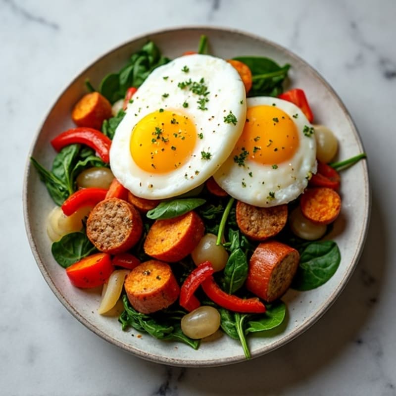 Hearty Sweet Potato and Chicken Sausage Hash with Fresh Spinach