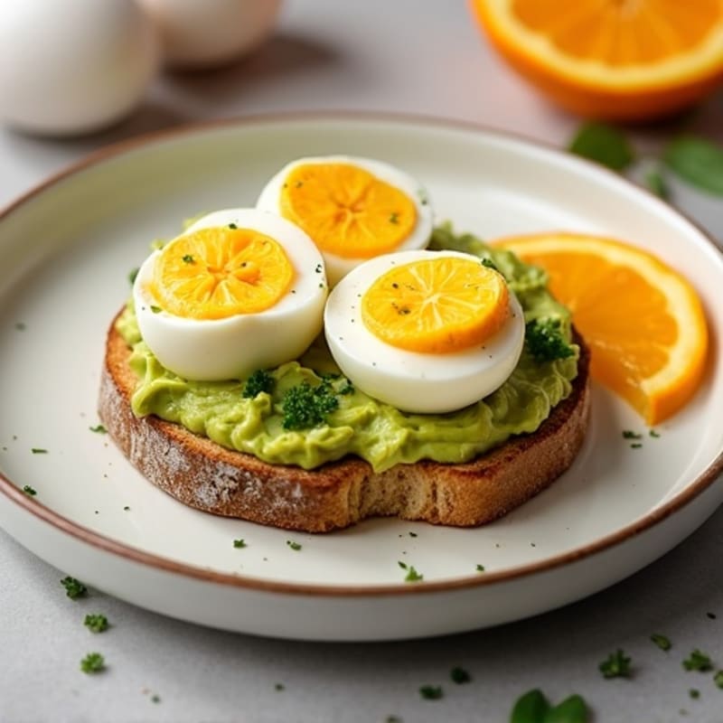 Creamy Avocado and Hard-Boiled Egg Sourdough Toast with Bright Orange Slices