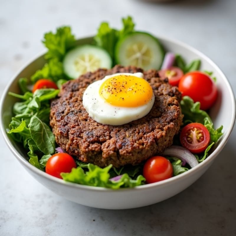 Lean Ground Beef Burger Bowl with Crispy Greens and Creamy Tangy Dressing