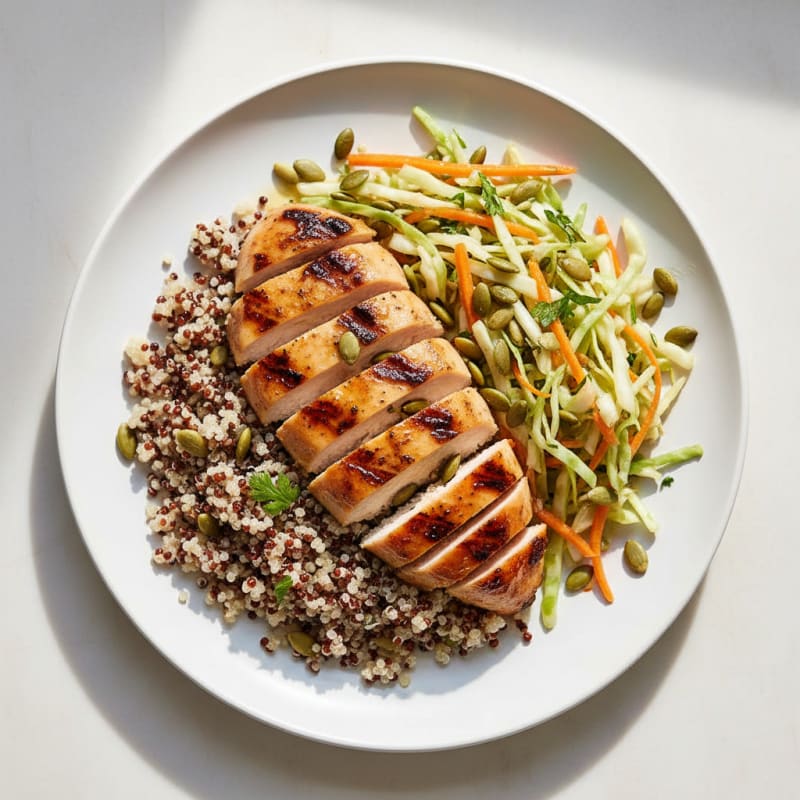 Grilled Chicken Breast with Quinoa and Crunchy Cabbage Slaw