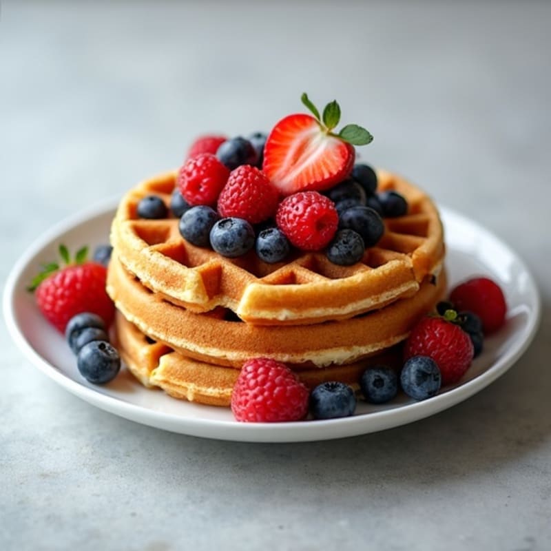 Protein Crispy Waffles with Fresh Berries