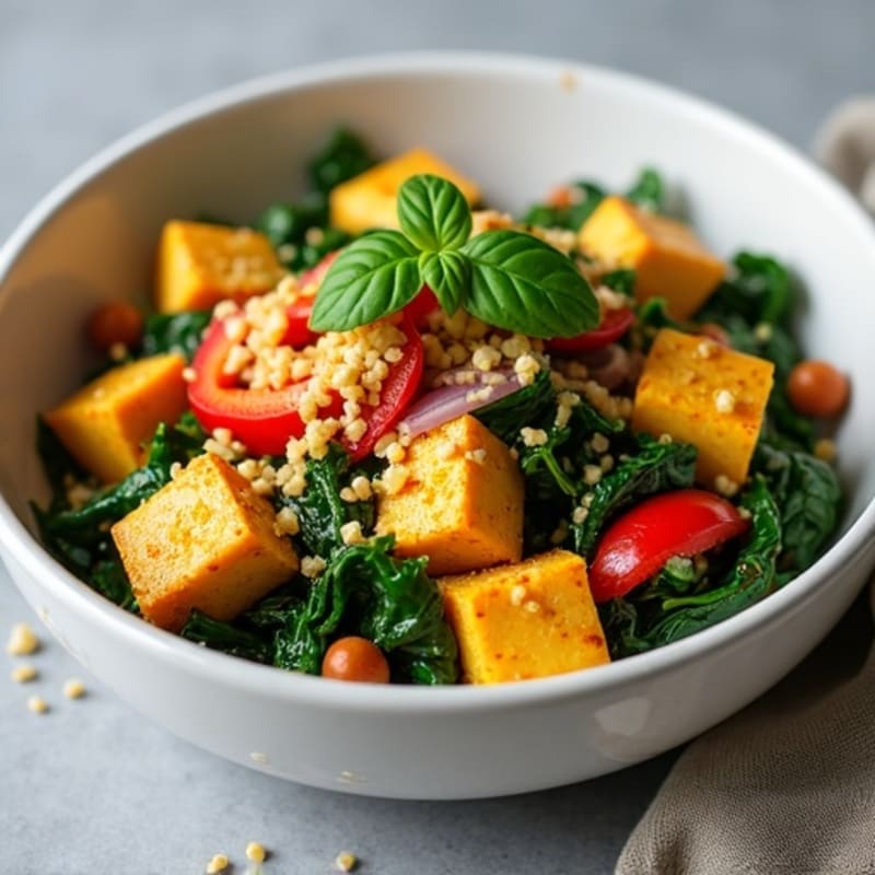 Savory Turmeric Tofu Scramble with Fresh Spinach and Bell Peppers