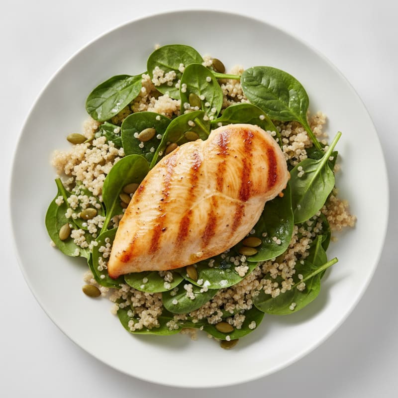 Grilled Chicken Breast with Quinoa and Spinach Salad