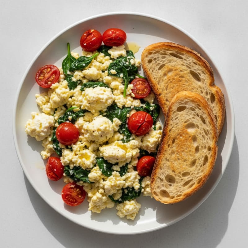 Cottage Cheese Scramble with Spinach and Cherry Tomatoes