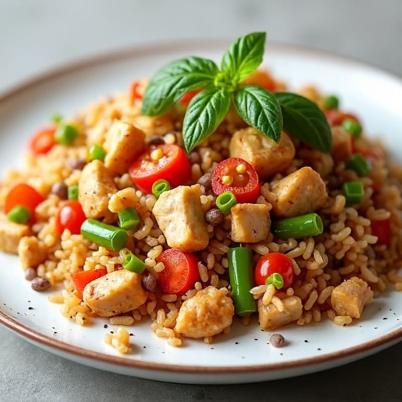 Chicken Stir-Fried Brown Rice with Crispy Vegetables