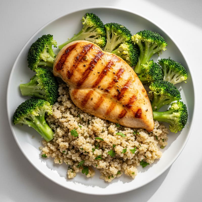 Grilled Chicken Breast with Quinoa and Steamed Broccoli