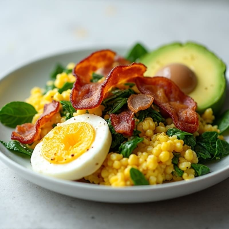 Egg White and Spinach Scramble with Turkey Bacon