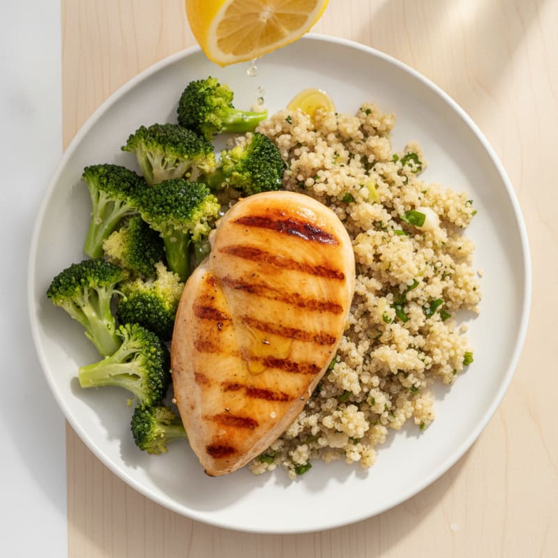 Grilled Chicken Breast with Quinoa and Steamed Broccoli