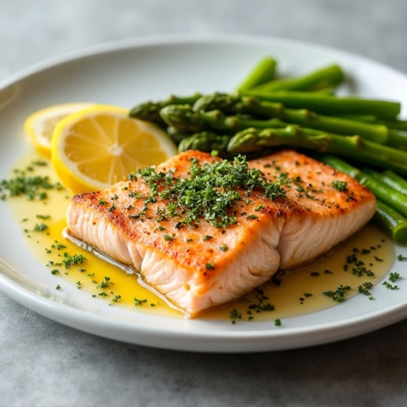 Flaky Lemon Herb Grilled Salmon with Roasted Asparagus
