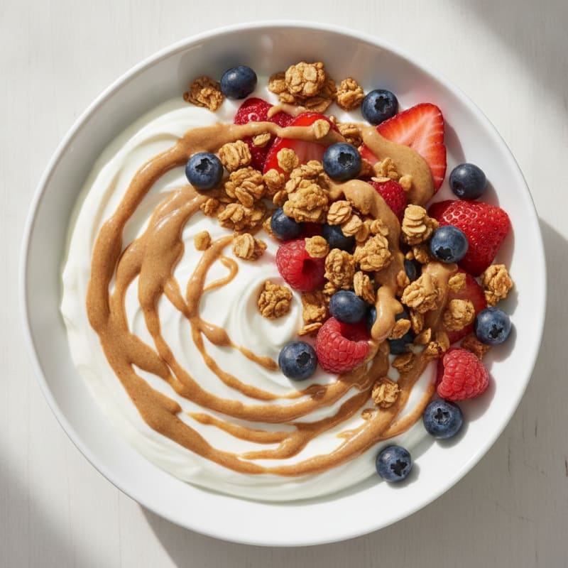 Creamy Greek Yogurt Bowl with Almond Butter and Mixed Berries
