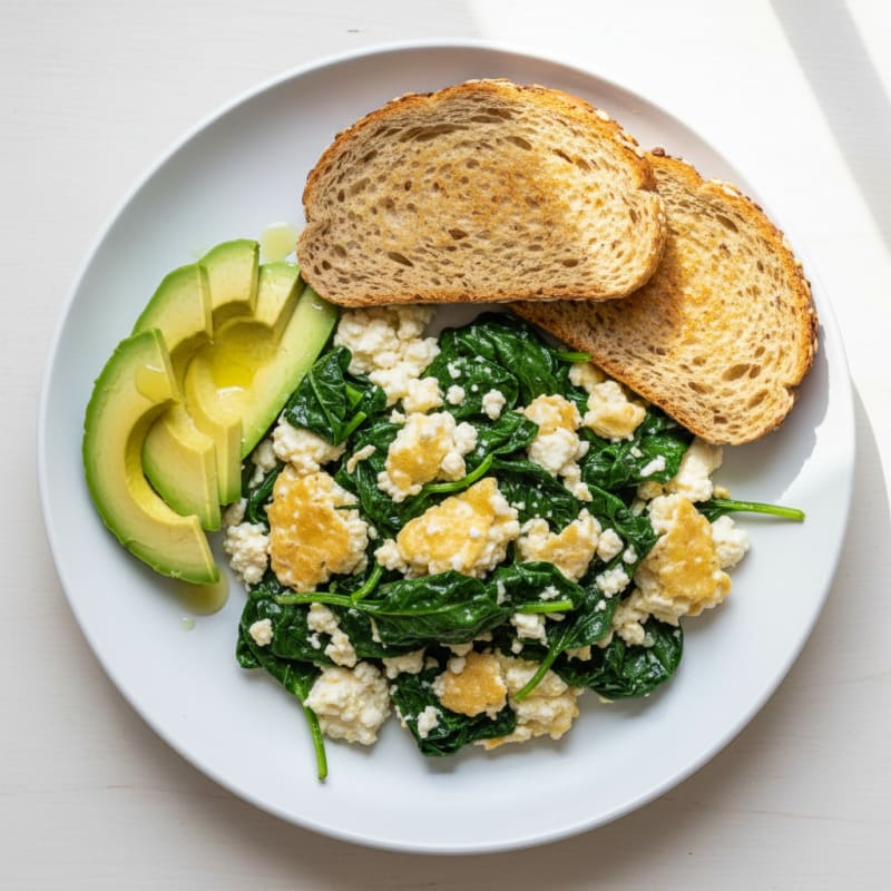 Egg White and Cottage Cheese Scramble with Sautéed Spinach