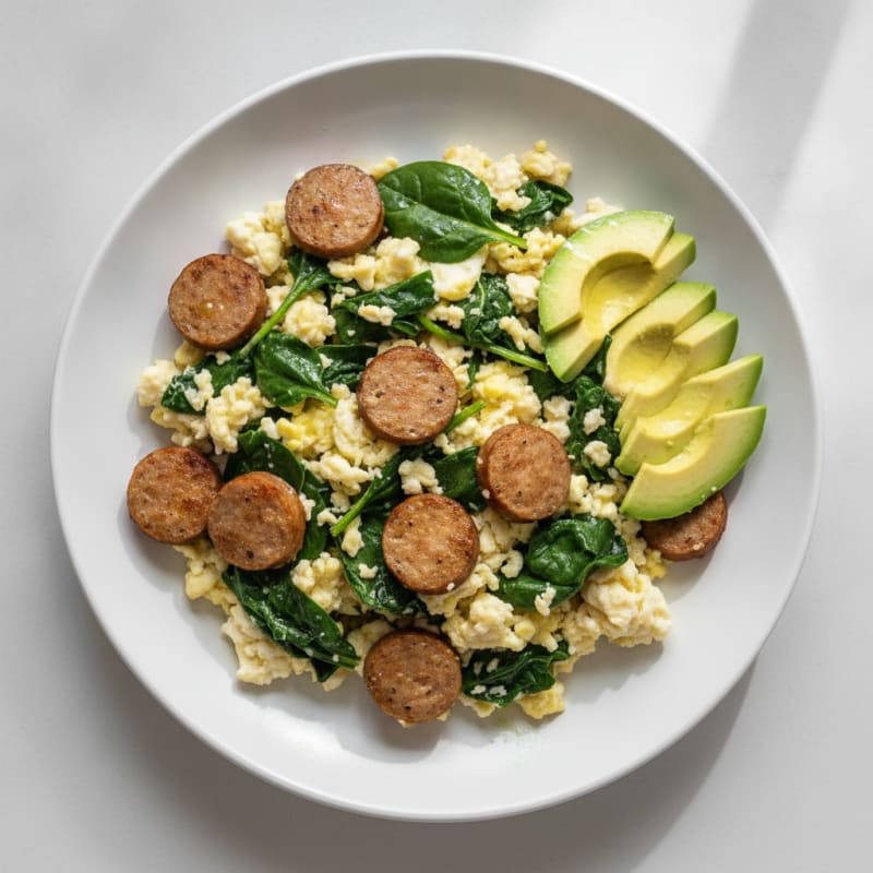 Egg White Scramble with Spinach and Turkey Sausage