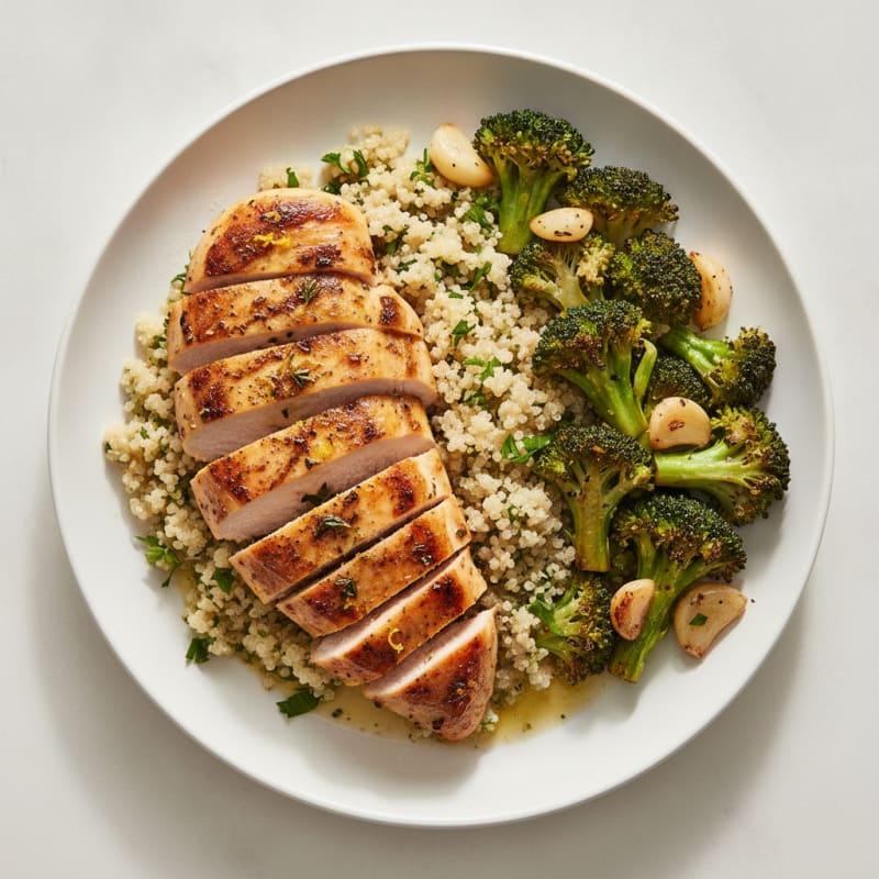 Grilled Chicken Breast with Quinoa and Roasted Broccoli