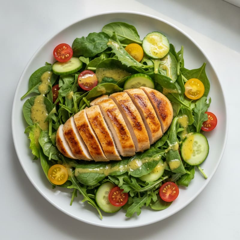 Grilled Chicken Breast over Mixed Greens with Lemon Vinaigrette