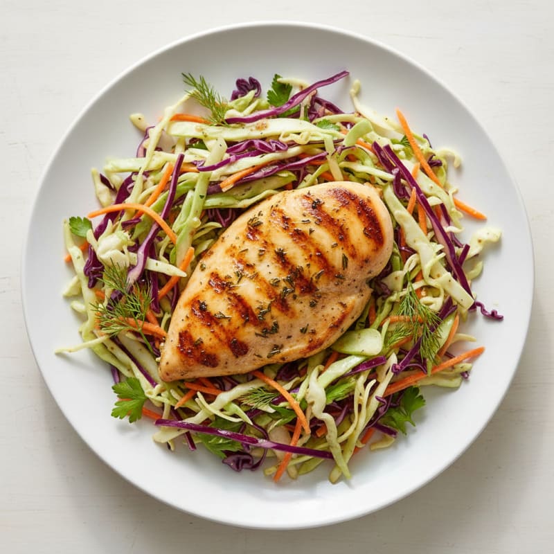 Grilled Chicken Breast with Crunchy Cabbage Slaw