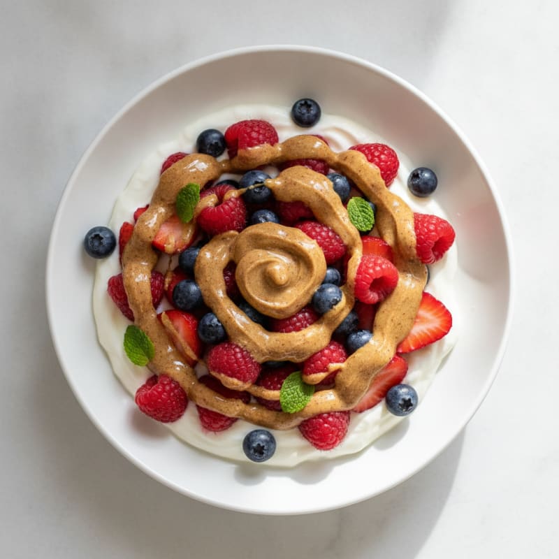 Greek Yogurt Protein Parfait with Mixed Berries and Almond Butter