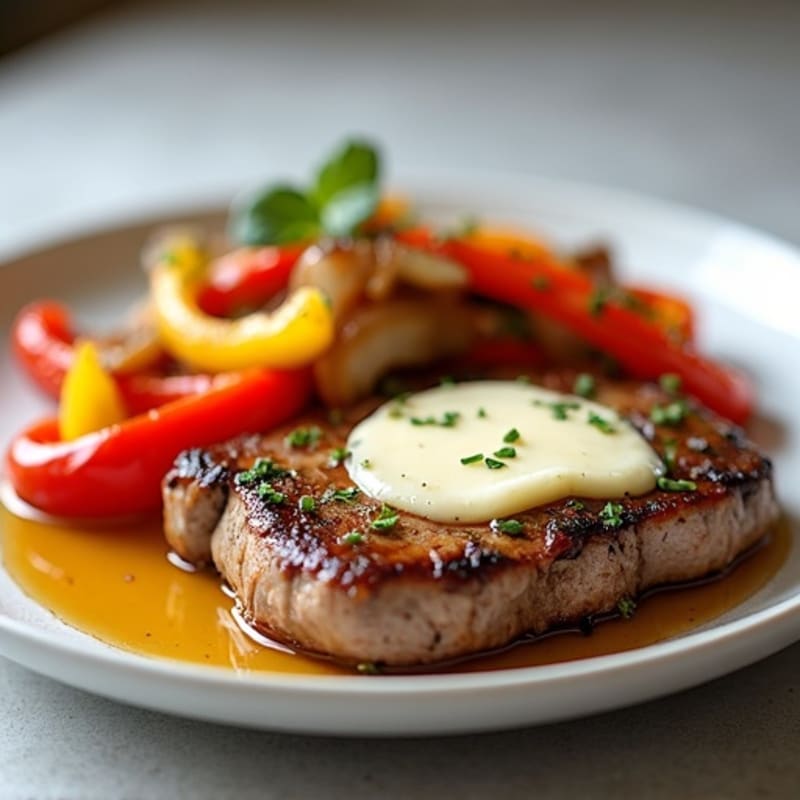 Lean Skillet Steak with Sautéed Peppers, Onions, and Creamy Provolone