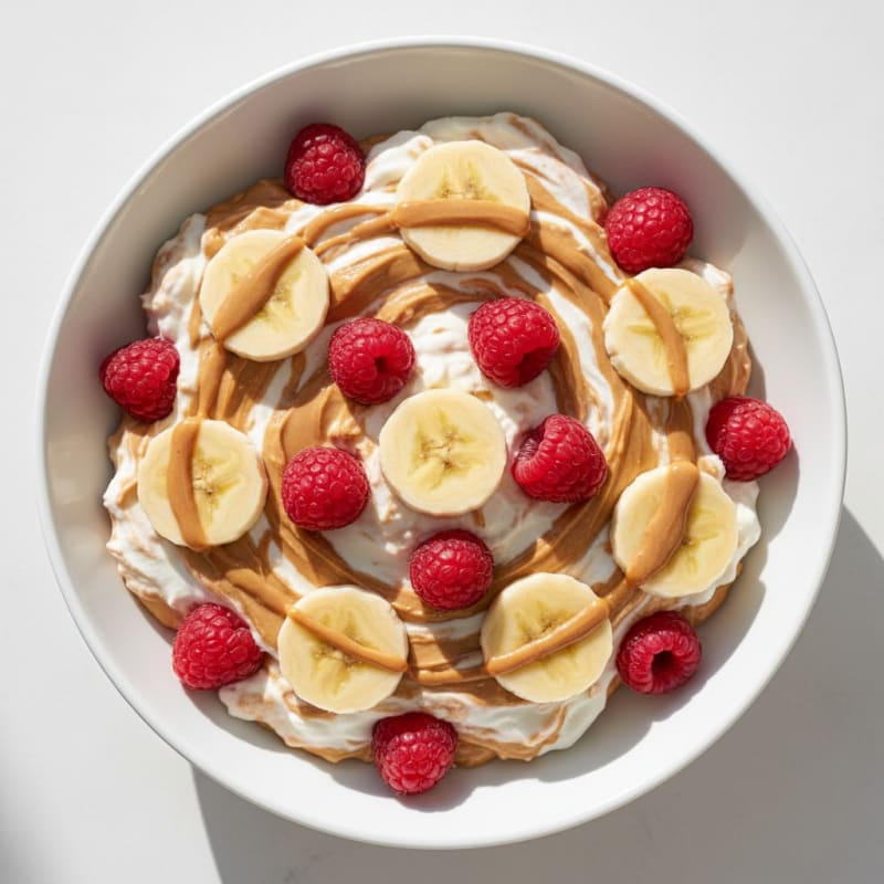 Peanut Butter Greek Yogurt Mousse with Berries and Banana