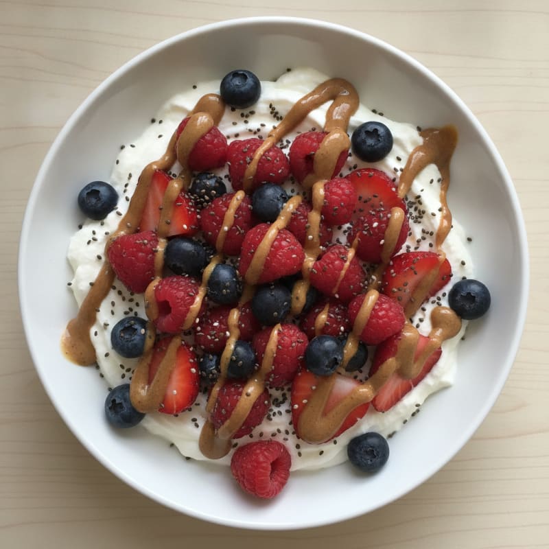 Silky Protein Yogurt Bowl with Chia Seeds and Mixed Berries
