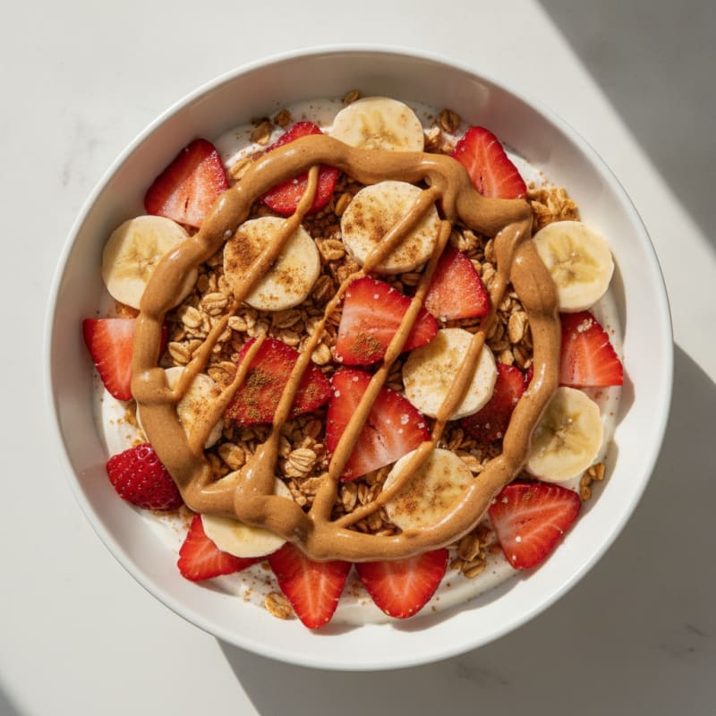 Banana Strawberry Peanut Butter Yogurt Bowl