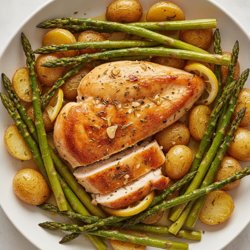 Lemon Herb Roasted Chicken with Asparagus
