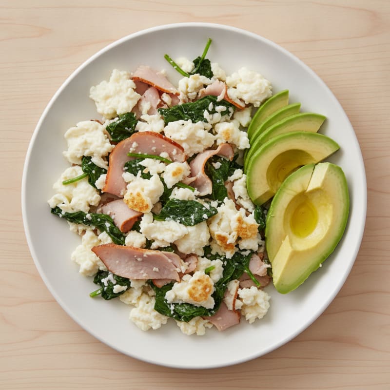 Egg White Scramble with Smoked Turkey and Sautéed Spinach