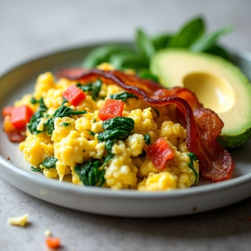 Cottage Cheese Scramble with Spinach and Turkey Bacon
