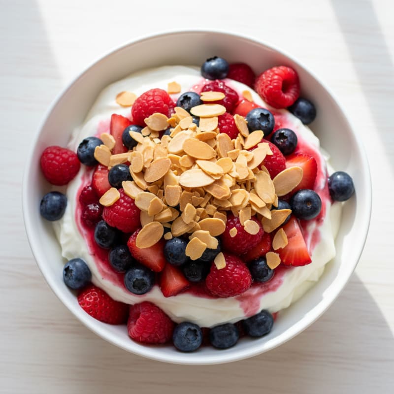 Greek Yogurt Protein Parfait with Mixed Berries and Almonds