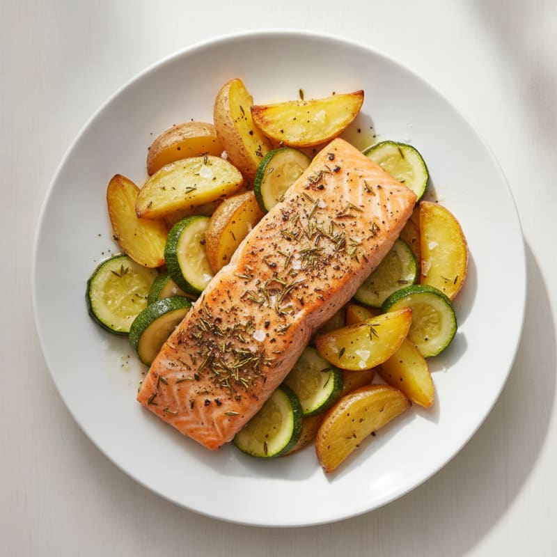 Herb-Roasted Salmon with Zucchini and Potatoes