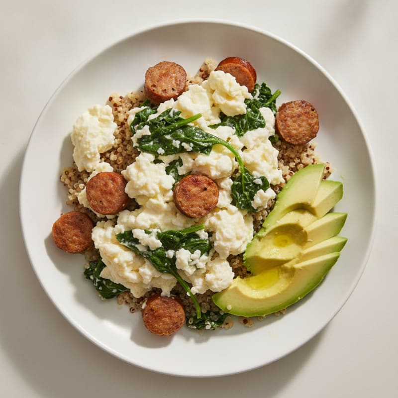 Egg White and Turkey Sausage Scramble with Spinach and Quinoa