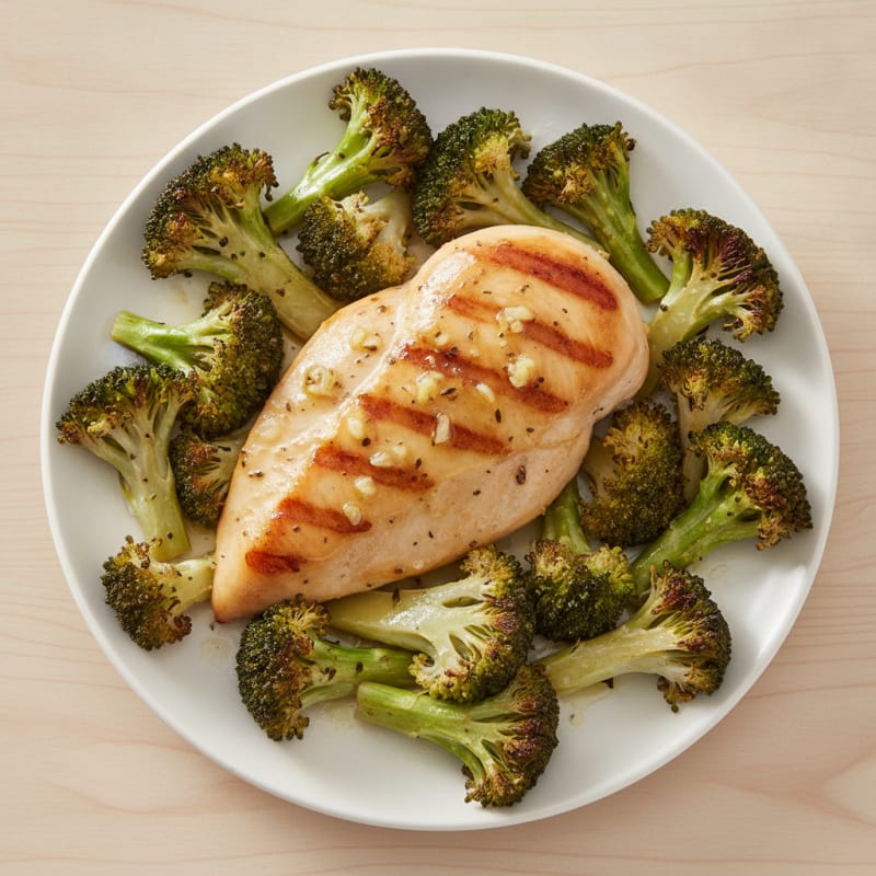 Grilled Lemon Garlic Chicken Breast with Roasted Broccoli