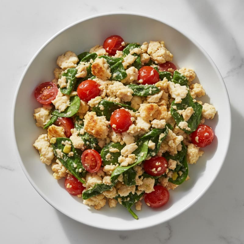 Egg White and Turkey Spinach Scramble with Cherry Tomatoes