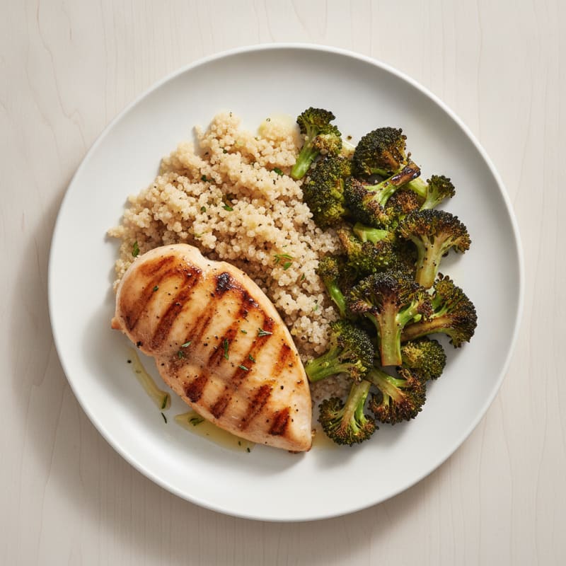 Grilled Chicken Breast with Quinoa and Roasted Broccoli