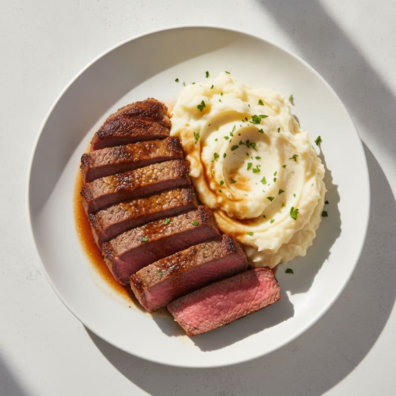 Garlic Mashed Potatoes with Pan-Seared Steak
