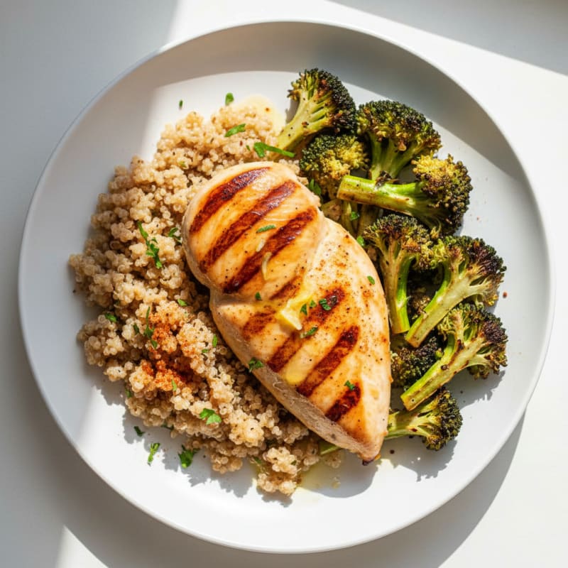 Grilled Chicken Breast with Roasted Broccoli and Quinoa