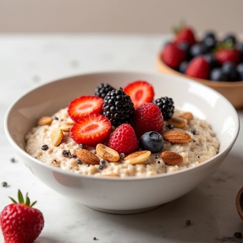 Creamy Protein Oatmeal with Fresh Berries and Toasted Nuts