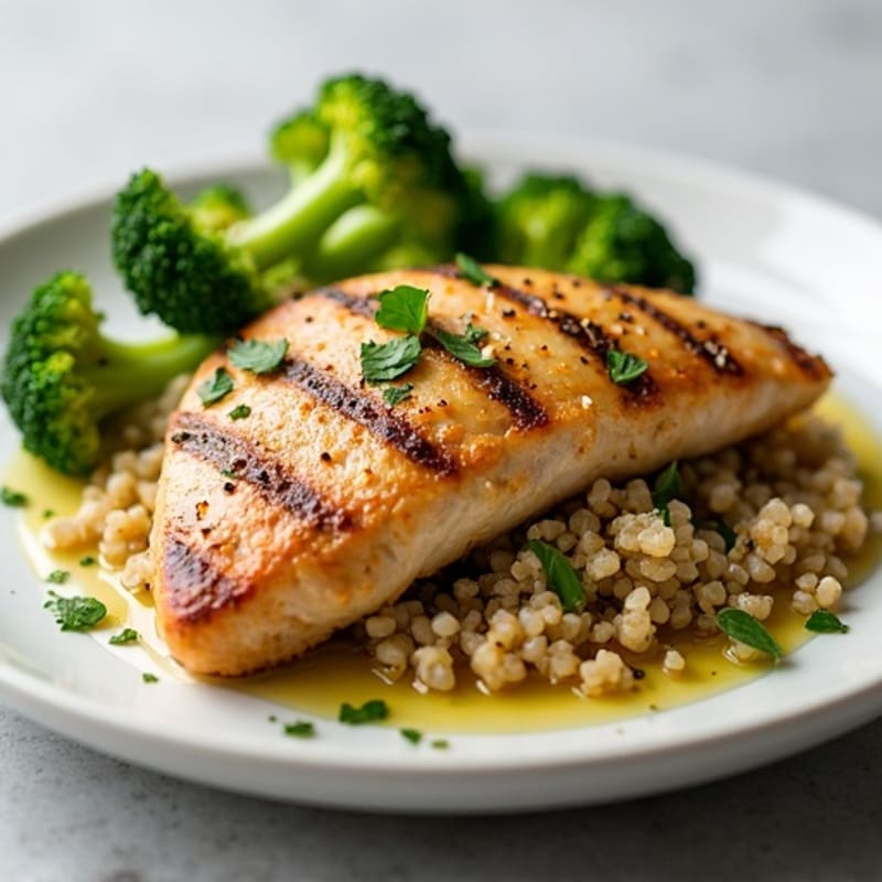 Grilled Chicken Breast with Quinoa and Roasted Broccoli