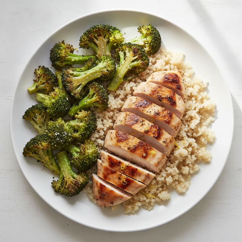 Grilled Chicken Breast with Quinoa and Roasted Broccoli